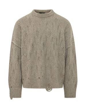 Represent Distressed Knit Sweater - Gray