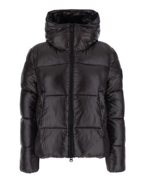 Save The Duck Biddy Down Jacket With Fixed Hood And Logo Sleeve Patch - Black