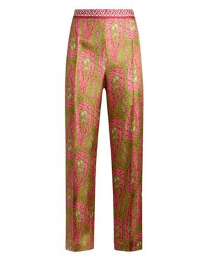 Etro Paisley-Print Stretch-Velvet Flared Pants - Orange