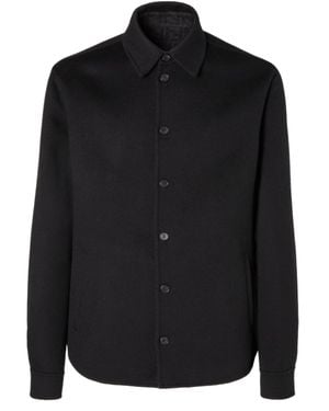 Fendi Wool-Cashmere Blouson Jacket With Ff Zucca Lining, Shirt Collar & Welt Pockets - Black