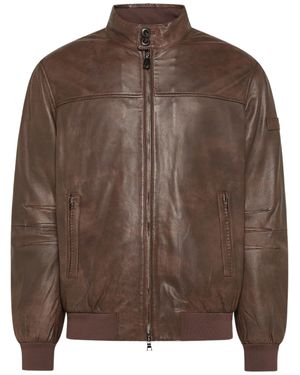Peuterey Vintage-Effect Leather Bomber Jacket - Brown