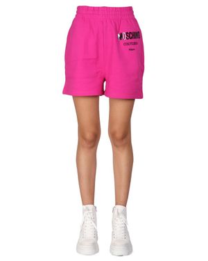 Moschino Shorts With Vinyl Logo Detailing - Pink