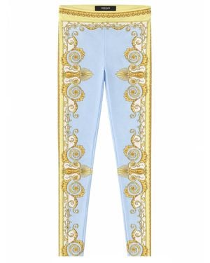 Versace Barocco Mid-Rise Leggings - Blue