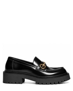 Gucci Leather Horsebit Lug Sole Loafers - Black