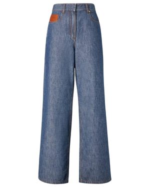 Fendi High-Waist Palazzo Jeans With Leather Watch Pocket - Blue