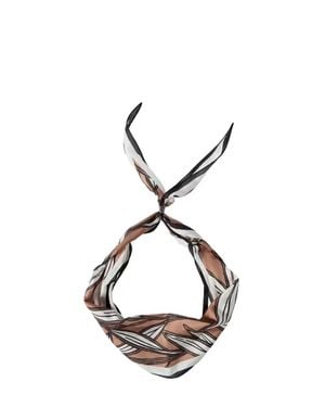 Brunello Cucinelli Silk Scarf With All-Over Motif And Front Knot Closure, 131 X 25 Cm - Brown
