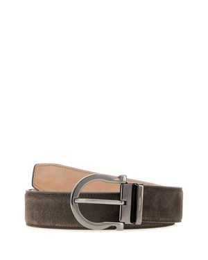 Ferragamo Salvatore Mud Suede Belt - Brown