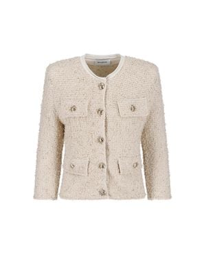 Balmain Textured Knit Button-Front Jacket - Natural