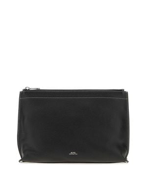 A.P.C. A. P.C. Clou Pouch Leather Handbag, 28Cm Mini Crossbody - Black