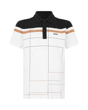 BOSS Cotton Polo Shirt With Striped Logo Detail - Black