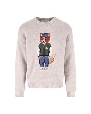 Maison Kitsuné Fox Graphic Crewneck Sweater - White
