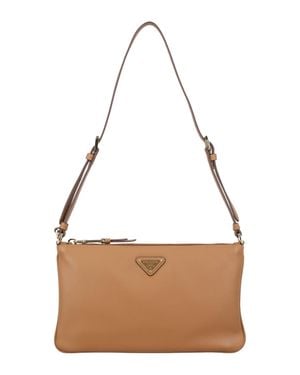 Prada Triangle-Logo Leather Shoulder Bag - Brown