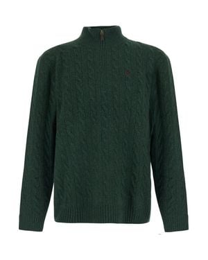 Polo Ralph Lauren Braided Half-Zip Cashmere Wool Sweater - Green