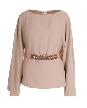 P.A.R.O.S.H. Nude Embroidery Belt Blouse - Natural