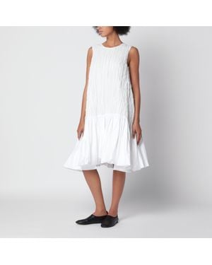 Cordera Crinkle-Effect Balloon Midi Dress With Wide Straps - White