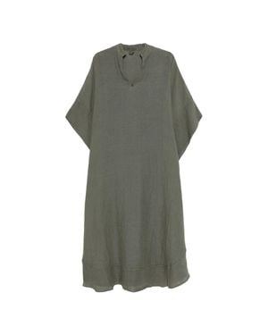 120% Lino Linen Kaftan V-Neck With Side Slits - Gray