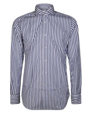 Xacus Wide French Neck Stripe Shirt - Blue