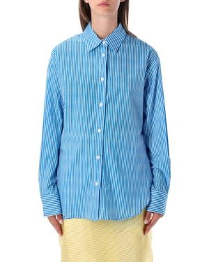 Frankie Shop Striped Cotton Button-Up Shirt - Blue