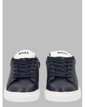 BOSS Kids Leather And Mesh Lace-Up Sneakers - Blue