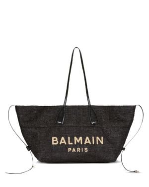 Balmain Structured Track Tote Handbag - Black