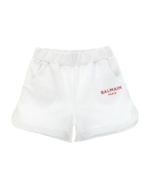 Balmain Stylish Cotton Shorts With Embossed Logo And Unique Waist Design - White