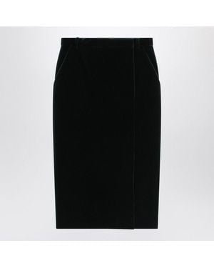 Saint Laurent Cotton Velvet Crisscross Midi Skirt Clothing - Black