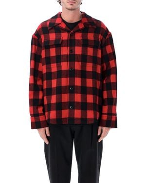Ami Paris Checkered Wool Overshirt With Shark Collar & Horn Buttons