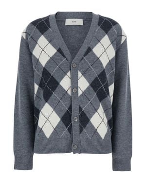 DUNST Argyle V-Neck Wool Cardigan For - Blue