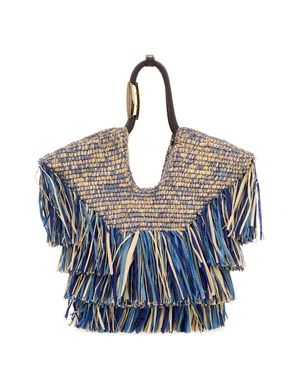 Zimmermann Wait No Brand-Small Raffia Mini Shopping Handbag With Golden Hardware - Blue