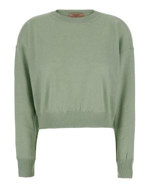 Twinset Cropped Cashmere-Blend Crewneck Sweater With Dropped Shoulders - Green