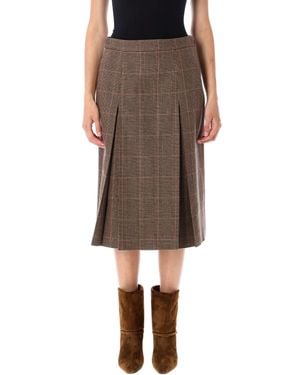 Saint Laurent Prince Of Wales Wool And Cashmere Midi Skirt - Brown