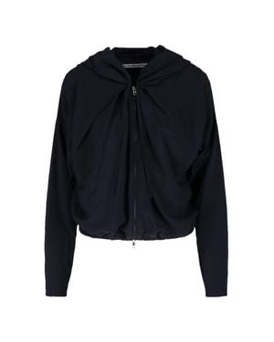Alexander Wang Cropped Zip-Up Sweater With Gathered Neckline And Hood - Blue