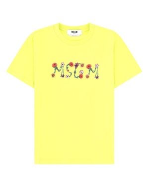 MSGM T-Shirt With Logo Cotton T-Shirts - Yellow