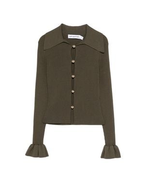 Self-Portrait Oversized Long Sleeve Shirt With Button Cut-Outs - Green