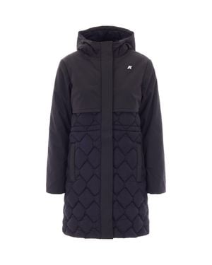 K-Way Hooded Mixed-Media Puffer Coat - Blue