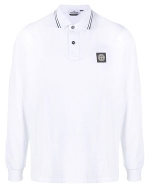 Stone Island Logo-Patch Long-Sleeve Polo Shirt - White