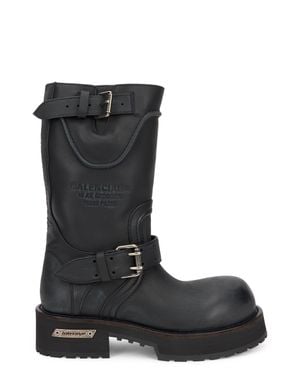 Balenciaga Venom Leather Ankle Boots With Metallic Details And Buckle Closure - Black