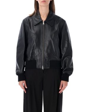 Ami Paris Leather Bomber Jacket - Black
