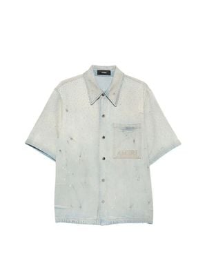 Amiri Crystal-Embellished Logo-Patch Shirt - Gray