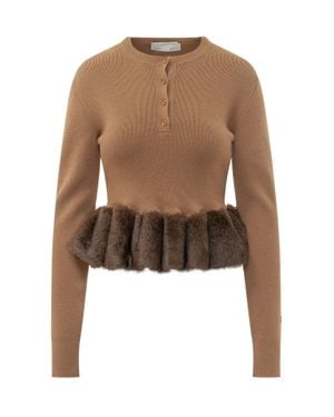 Stella McCartney Wool Crewneck Sweater With Contrasting Trim - Brown