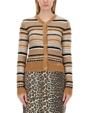 Ganni Cardigan With Stripe Pattern - Natural