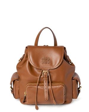 Miu Miu Cognac Leather Mini Backpack With Hardware - Brown