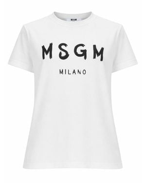 MSGM T-Shirt Con Logo Pennellato - White