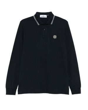 Stone Island Logo-Patch Long-Sleeve Polo Shirt - Blue