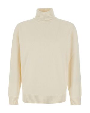 Kangra Wool-Cashmere Turtleneck Sweater With Ribbed Finishes And Relaxed Fit - White