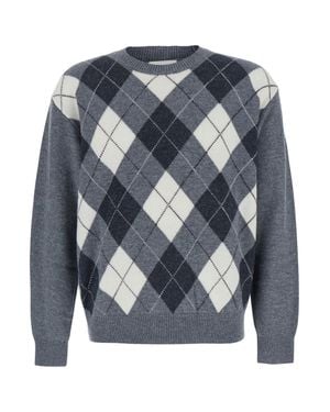 DUNST Argyle Crew Neck Sweater - Blue