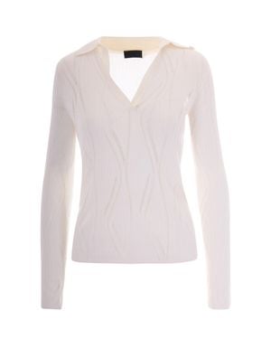 Liu Jo Textured Sheer V-Neck Long Sleeve Blouse - White
