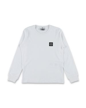 Stone Island Junior Long-Sleeve Cotton T-Shirt With Compass Patch - White