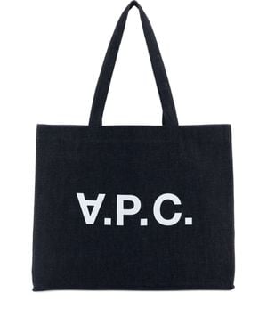 A.P.C. A. P.C.-Inspired Logo Printed Cotton Tote Bag With Pocket, W 44 X H 36 X D 13 Cm - Black