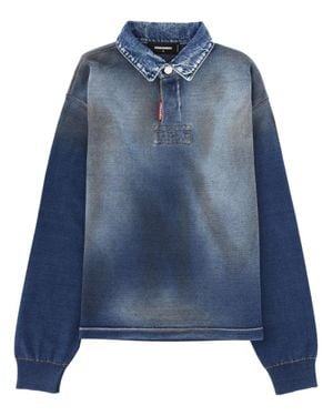 DSquared² Polo Shirt With Denim Effect Cotton - Blue